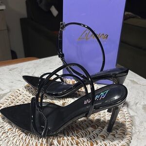 Liliana Black Stiletto Heels with Strappy Design